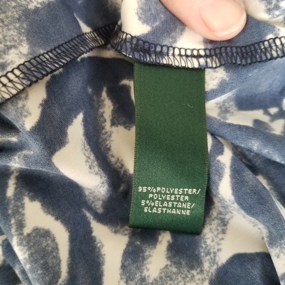 NWT Lauren Ralph Lauren Navy Print Stretch Sheath Dress Side Ruched Cap Sleeve 8 - Picture 13 of 15